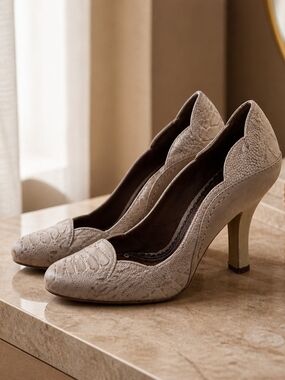 Textured Taupe High Heel Pumps